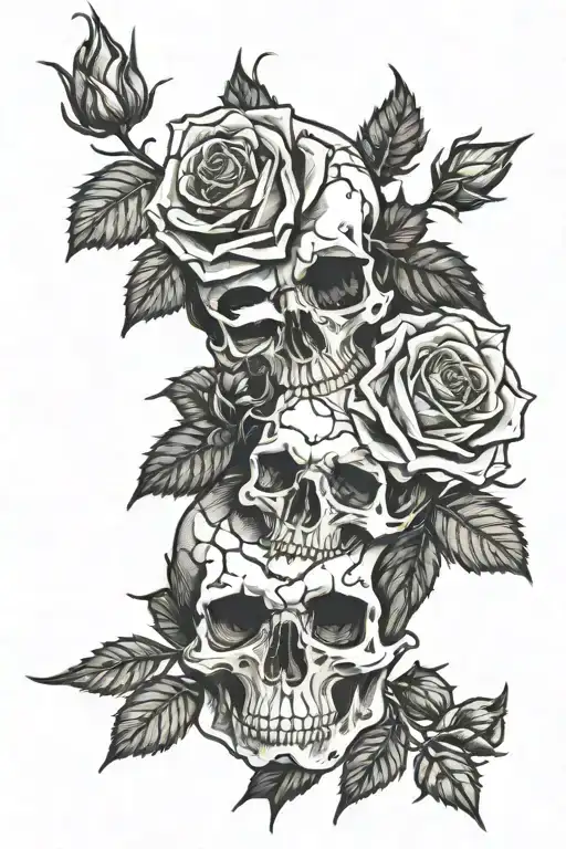 Skulls Roses thorns tattoo design idea