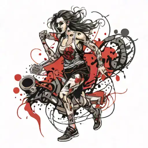 beautiful girl zombie running tattoo design idea
