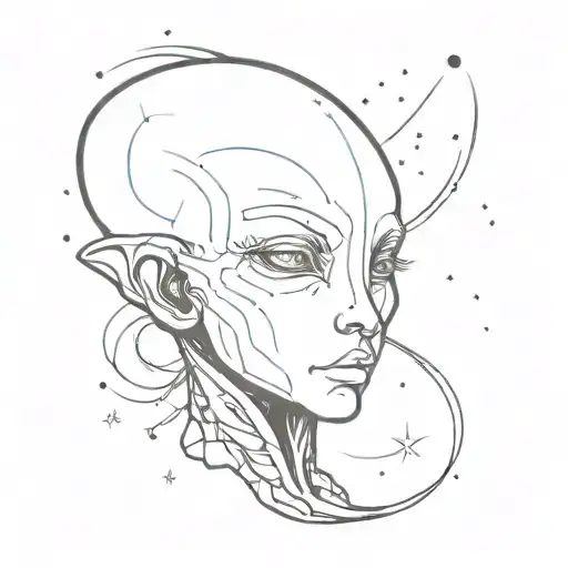 Combine a minimalist alien face with a space nebula for a unique tattoo design tattoo design idea