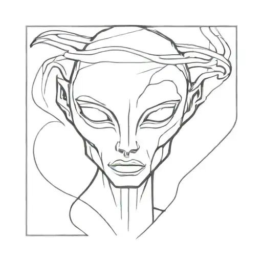 minimalist alien face tattoo design idea