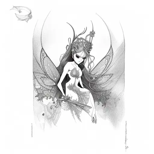 Fairy with clevage tattoo design idea