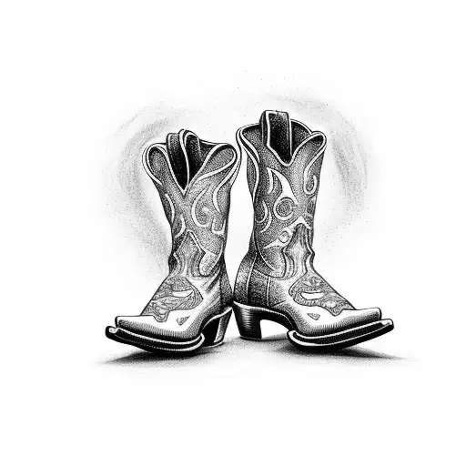 Lucky horseshoe with intricate cowgirl boots tattoo design idea
