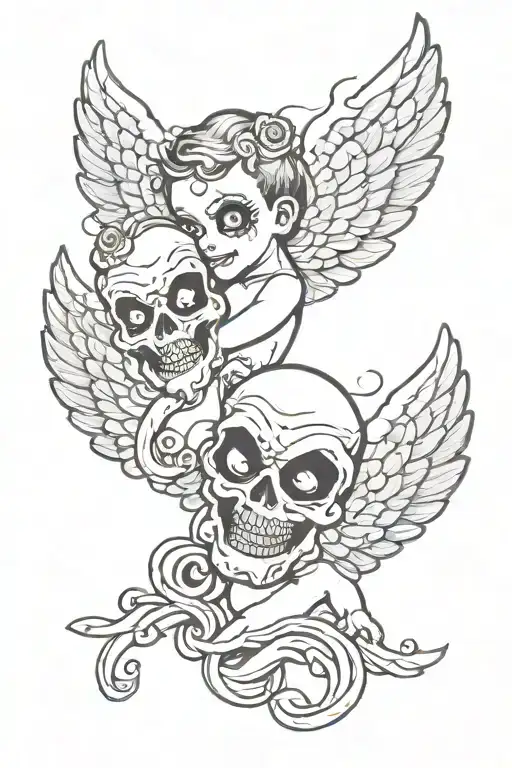 Baby angel wings evil smile and good me vs me tattoo design idea