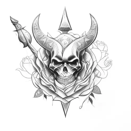 roses and vikings tattoo design idea