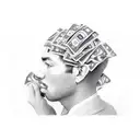 A captivating portrait of a hustler surrounded by stacks of money tattoo design idea