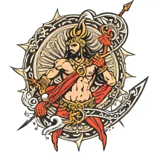 lord karna sun symbol with his bow and arrow piercing tattoo design idea