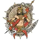 lord karna sun symbol with his bow and arrow piercing tattoo design idea