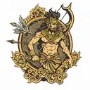 lord karna sun symbol with his bow and arrow piercing tattoo design idea