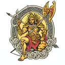 lord karna sun symbol with his bow and arrow piercing tattoo design idea