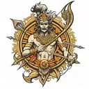 lord karna sun symbol with his bow and arrow piercing tattoo design idea