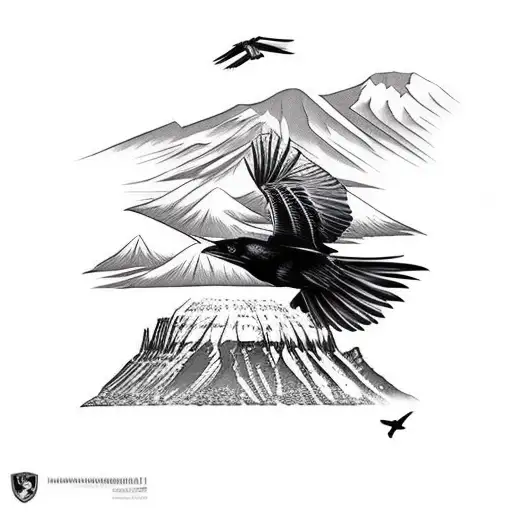raven flying over mount kilimanjaro tattoo design idea
