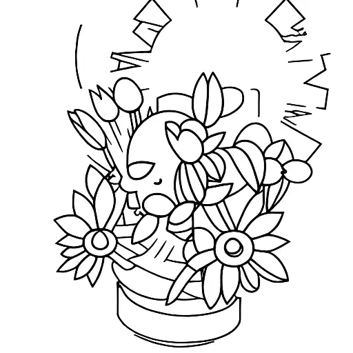 A minimalist tattoo of Jesus surrounded by flowers and loving people. tattoo design idea