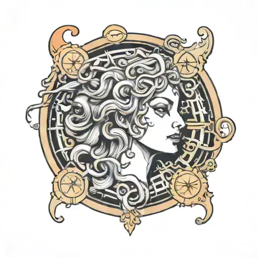 Medusa looking over inside a tarot card tattoo design idea