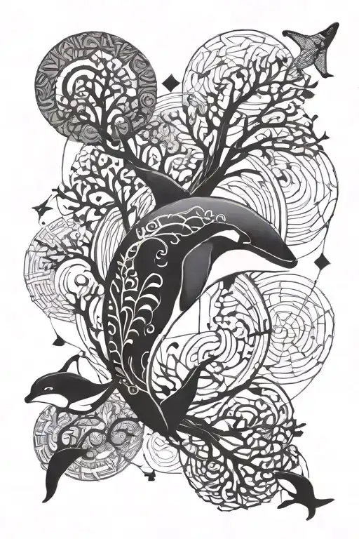 Killer whale deer semicolon.  Tree.   yin yang tattoo design idea