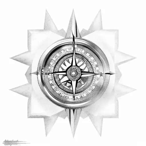 steam engine, compass, heavy tattoo design idea