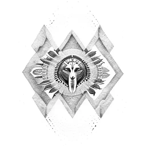 A dotwork tattoo combining elements of Native American culture, nature, and political symbols in a visually striking composition tattoo design idea