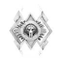 A dotwork tattoo combining elements of Native American culture, nature, and political symbols in a visually striking composition tattoo design idea