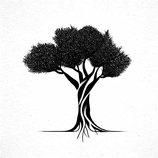 mediterranean trees, one olive tree, one pinus pinea tree and one italian cypress tree tattoo design idea