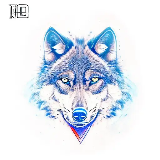 black wolf head with blue outline tattoo design idea