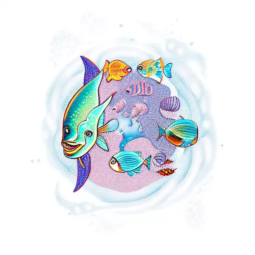 Neptune and fish and sea tattoo design idea