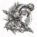 A tattoo of a technology-themed anime character merging with futuristic machinery in space tattoo design idea