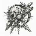 A tattoo of a technology-themed anime character merging with futuristic machinery in space tattoo design idea