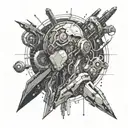 A tattoo of a technology-themed anime character merging with futuristic machinery in space tattoo design idea