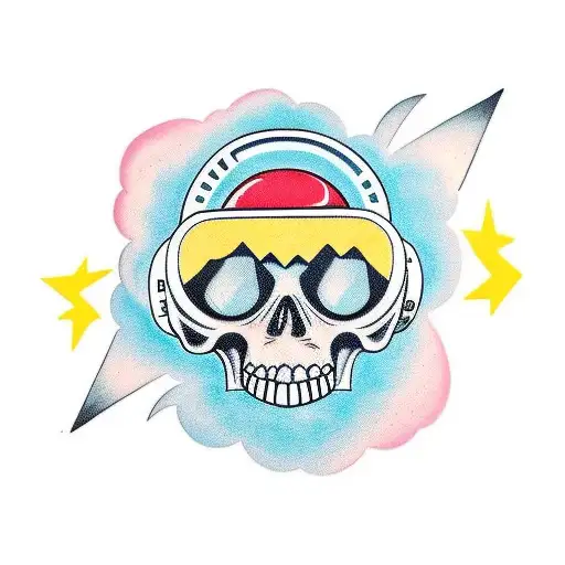 full sleeve, astronaut with a skull for a face, a cartoony pineapple, a ghost doing something funny tattoo design idea
