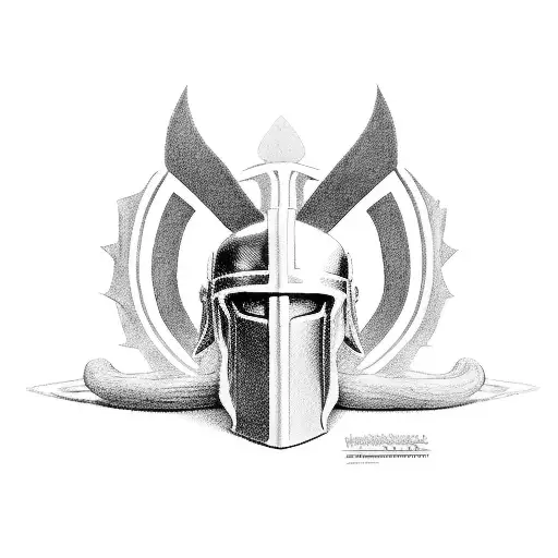 front facing full body spartan pulling excalibur from stone tattoo design idea