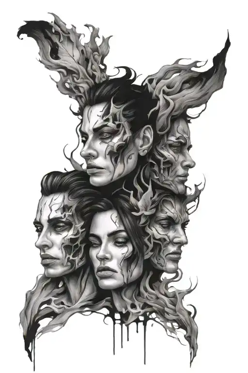 3 faces fading away tattoo design idea