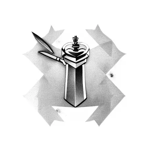 chess pieces, hammer, needle and thread, gun, spyglass, magnifying glass, large scissors tattoo design idea