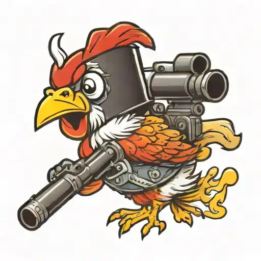 cartoon chicken carrying a bazooka world war 2 style tattoo design idea