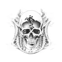 Suicideboys Radical Suicide album cover skeleton as a distorted wavy black full in tattoo tattoo design idea