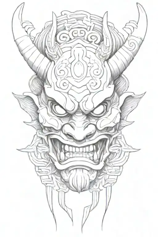I would like an oni mask on my hand that incorporates the Japanese symbol I already have. The mask could have the symbol tattoo design idea