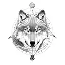 wolf with mountains and compass tattoo design idea