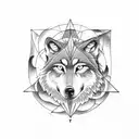 wolf with mountains and compass tattoo design idea