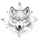 wolf with mountains and compass tattoo design idea