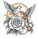 moon rose and bird tattoo design idea