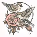 moon rose and bird tattoo design idea