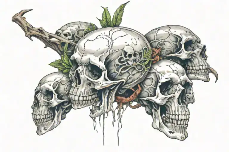 dark, morbid, horror, lovecraftian, skulls surrounded, dread, death, nature, cosmic tattoo design idea