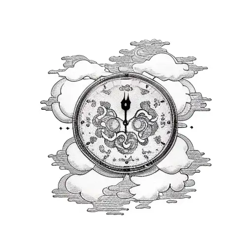 Clouds,clock and  triple cross tattoo design idea