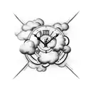 Clouds,clock and dead cousin letters triple cross tattoo design idea