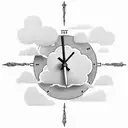 Clouds,clock and dead cousin letters triple cross tattoo design idea