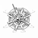 Clouds,clock and dead cousin letters triple cross tattoo design idea