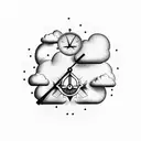 Clouds,clock and  triple cross tattoo design idea