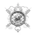 Clouds,clock and  triple cross tattoo design idea