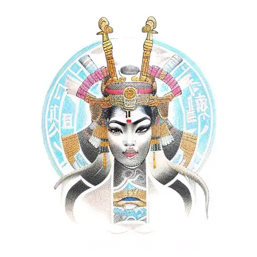 goddess isis with a gun tattoo design idea