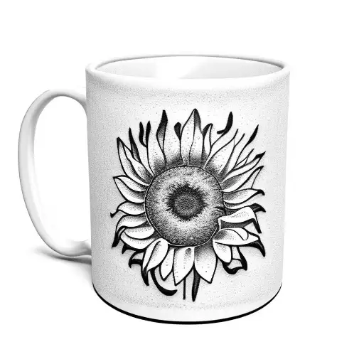 phillies mug slightly spilling coffee with sunflower through the mug handle tattoo design idea