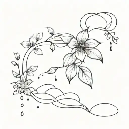 skeleton flower and rain cloud tattoo design idea