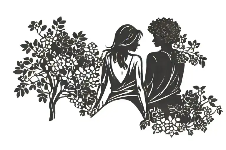 A minimalist tattoo of two silhouettes hugging, representing the strong connection between siblings tattoo design idea